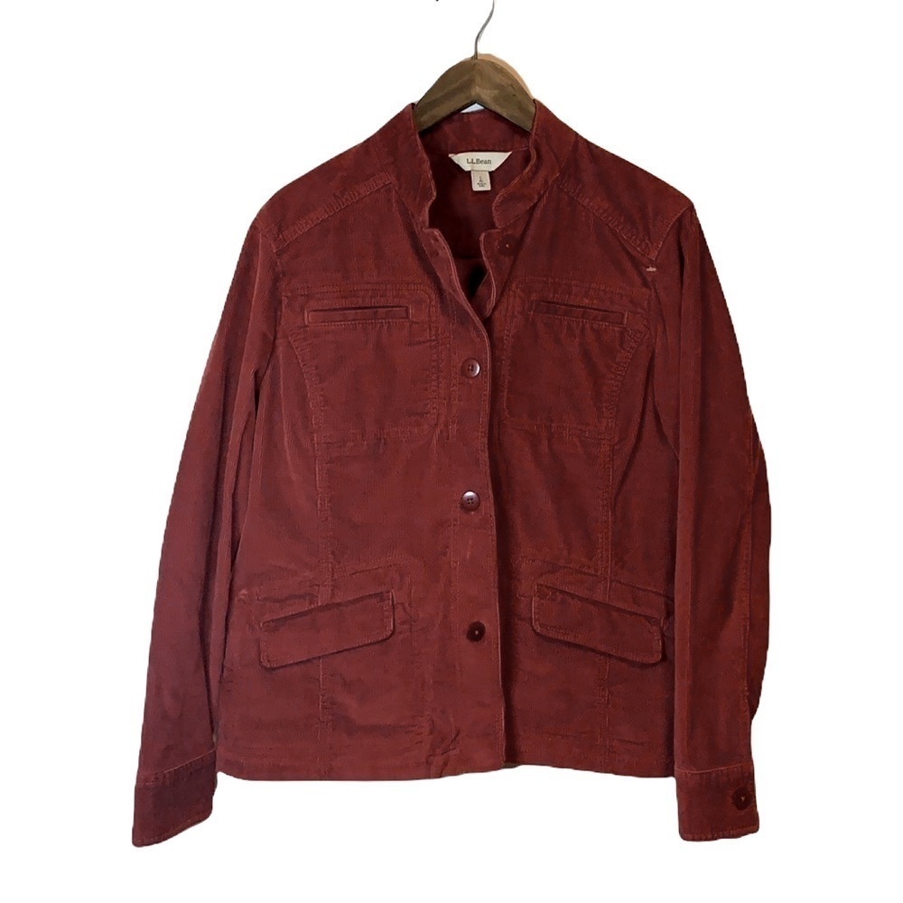 VTG 90s LL Bean Red Corduroy Jacket Large Casual Cotton Button-Up Rustic Work